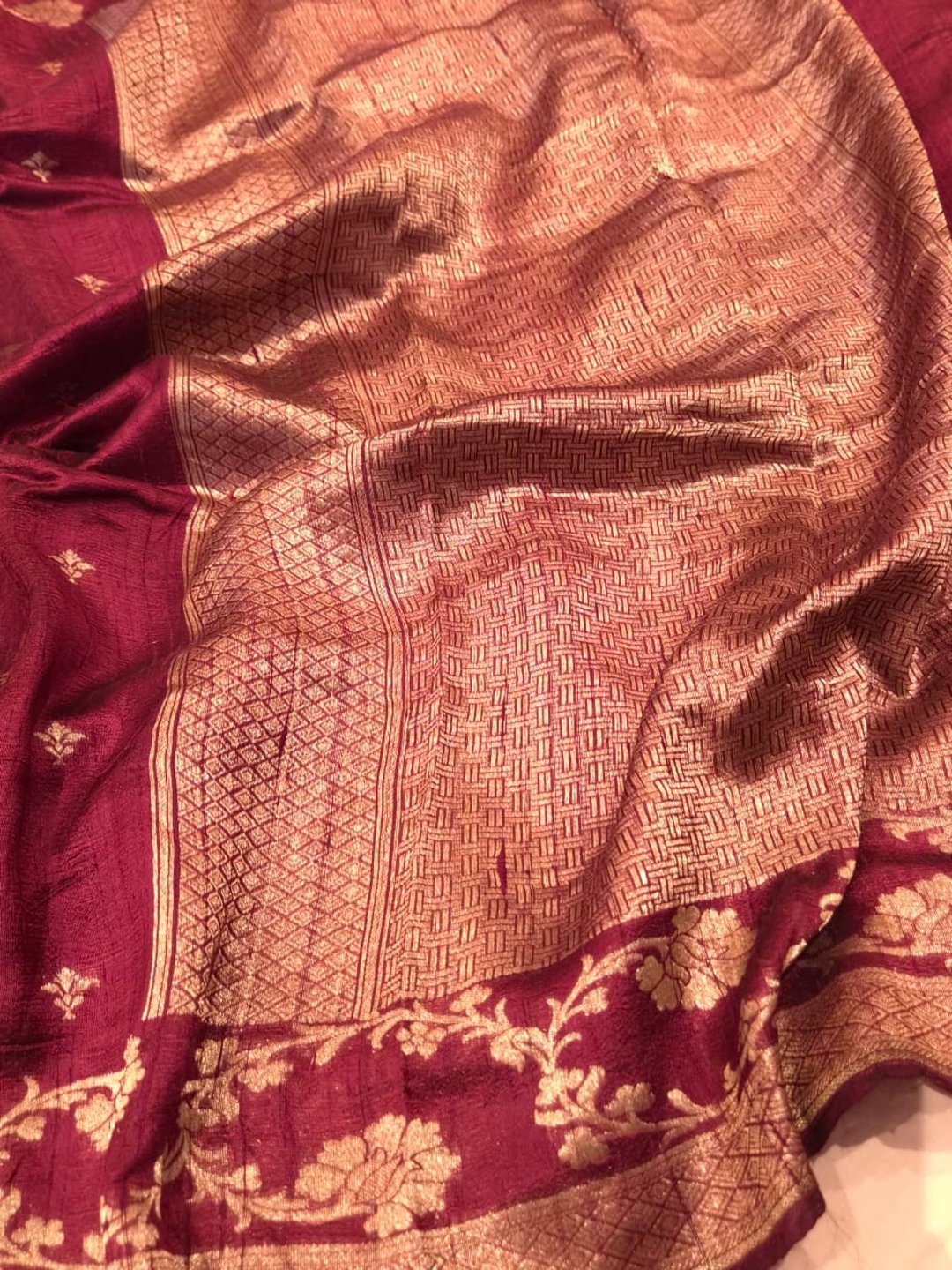 Maroon Tussar Silk Banarasi saree blouse piece