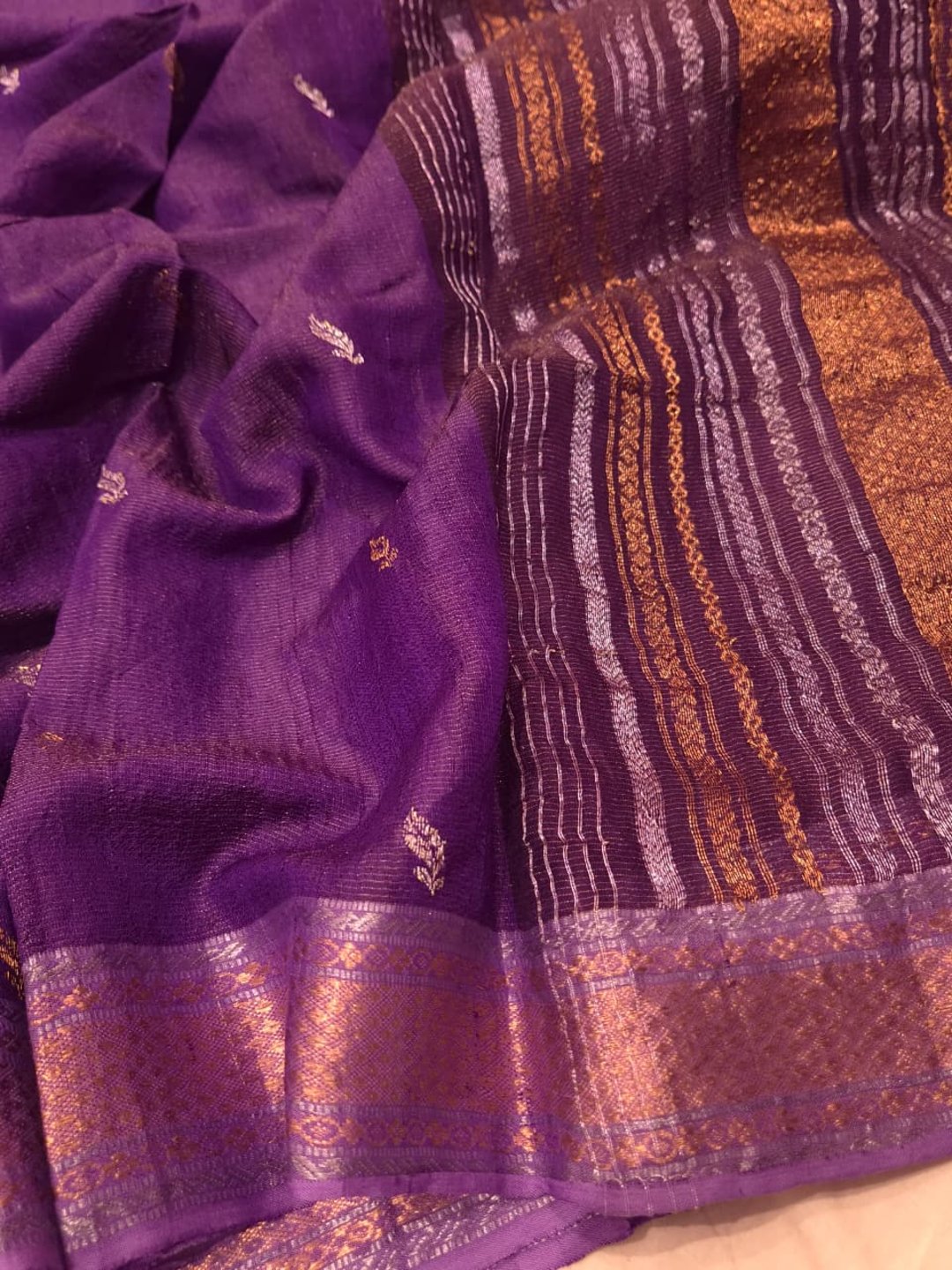 Deep Purple Tussar Silk Banarasi saree full spread
