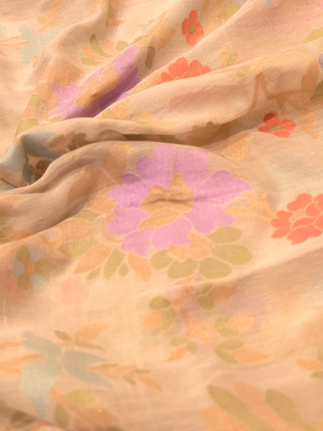 Muted MInt Green Cotton Banarasi saree full spread