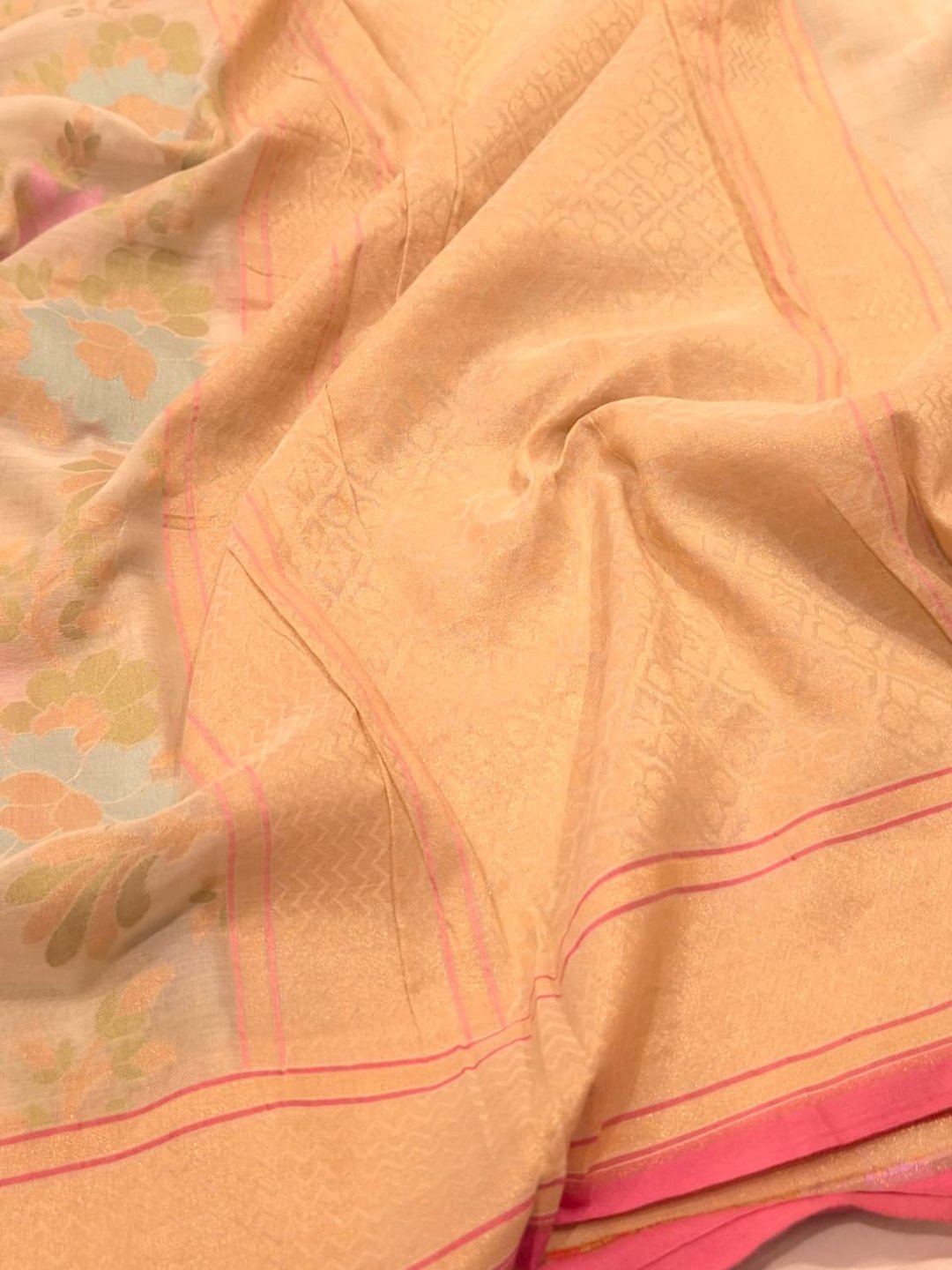 Muted MInt Green Cotton Banarasi saree zari work detail