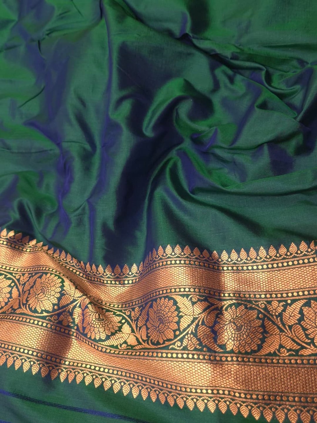 Peacock blue Katan Silk Banarasi saree zari work detail