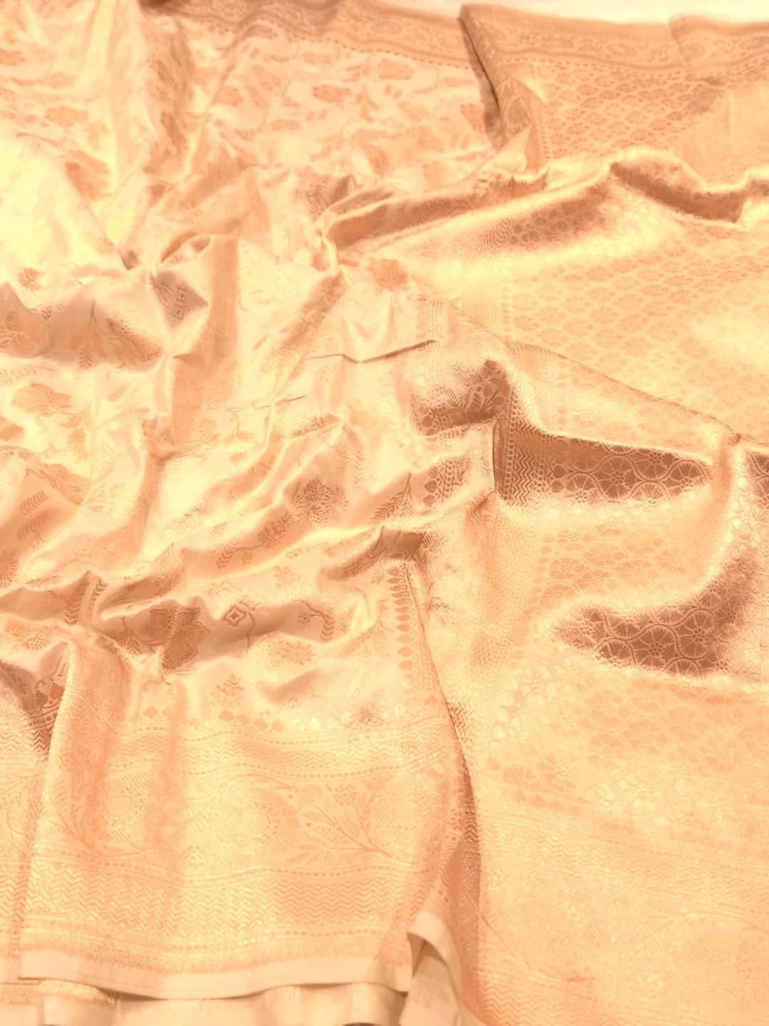 Ivory Katan Silk Banarasi saree front drape view