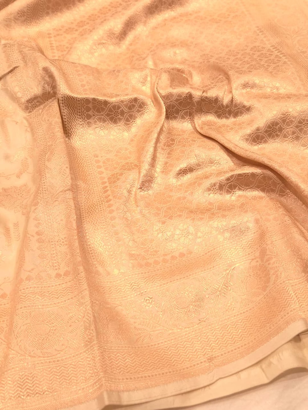 Ivory Katan Silk Banarasi saree zari work detail