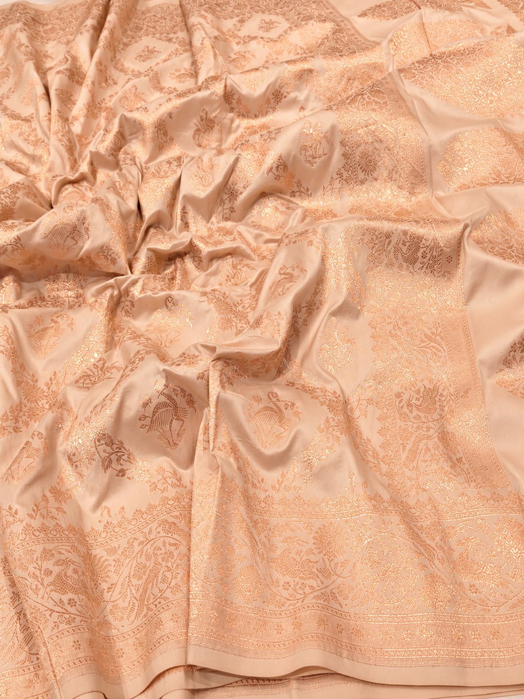 Ivory Katan Silk Banarasi saree front drape view