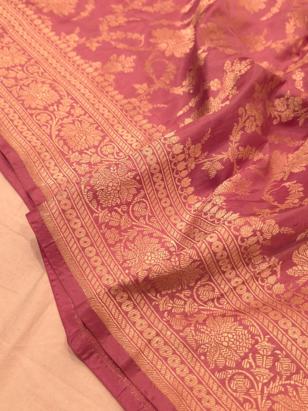 Soft Rose PInk Katan Silk Banarasi saree blouse piece