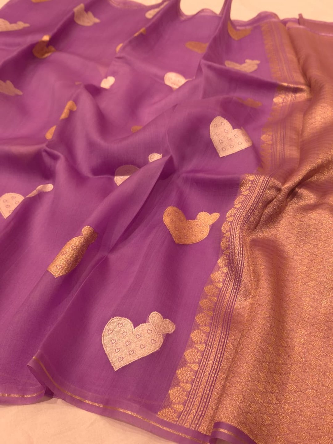 Levender Kora Silk Banarasi saree front drape view