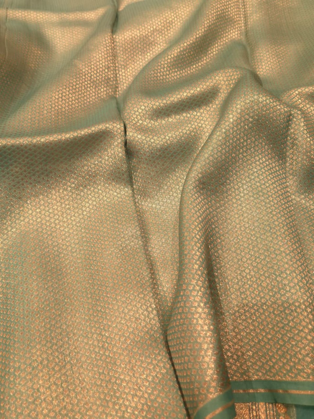 Teal blue Kora Silk Banarasi saree full spread