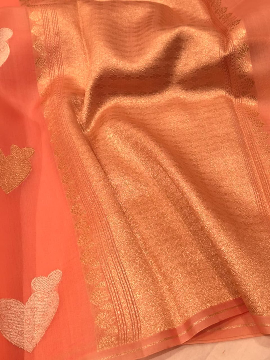 Peach Kora Silk Banarasi saree blouse piece
