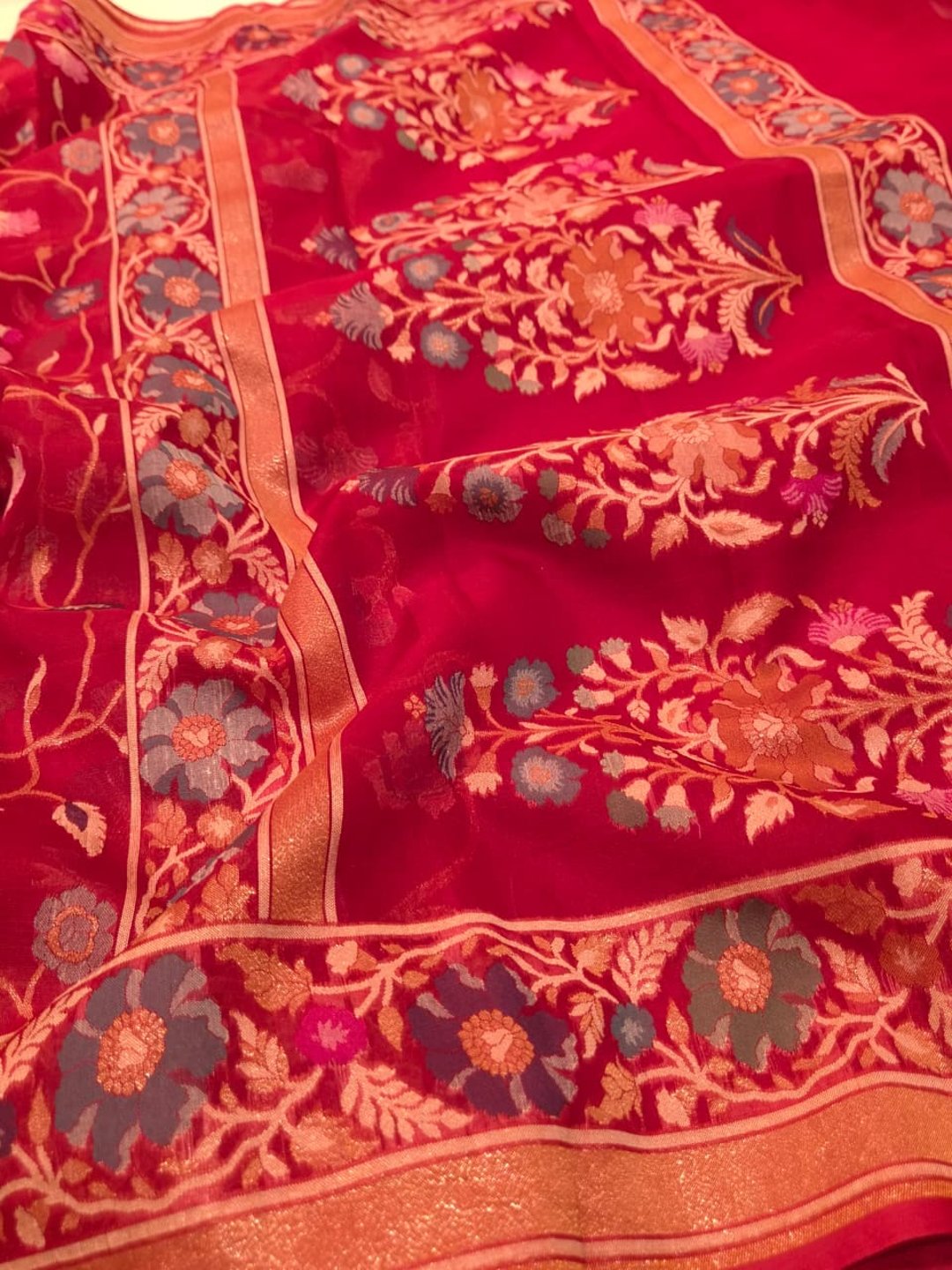 Maroon Kora Silk Banarasi saree blouse piece
