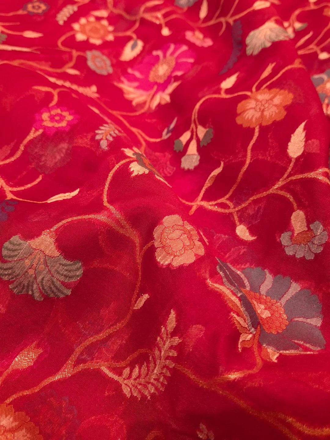 Maroon Kora Silk Banarasi saree texture detail