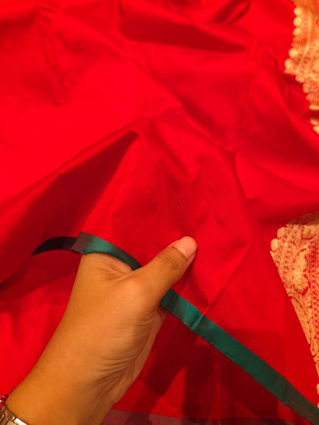Red Katan Silk Banarasi saree pallu detail