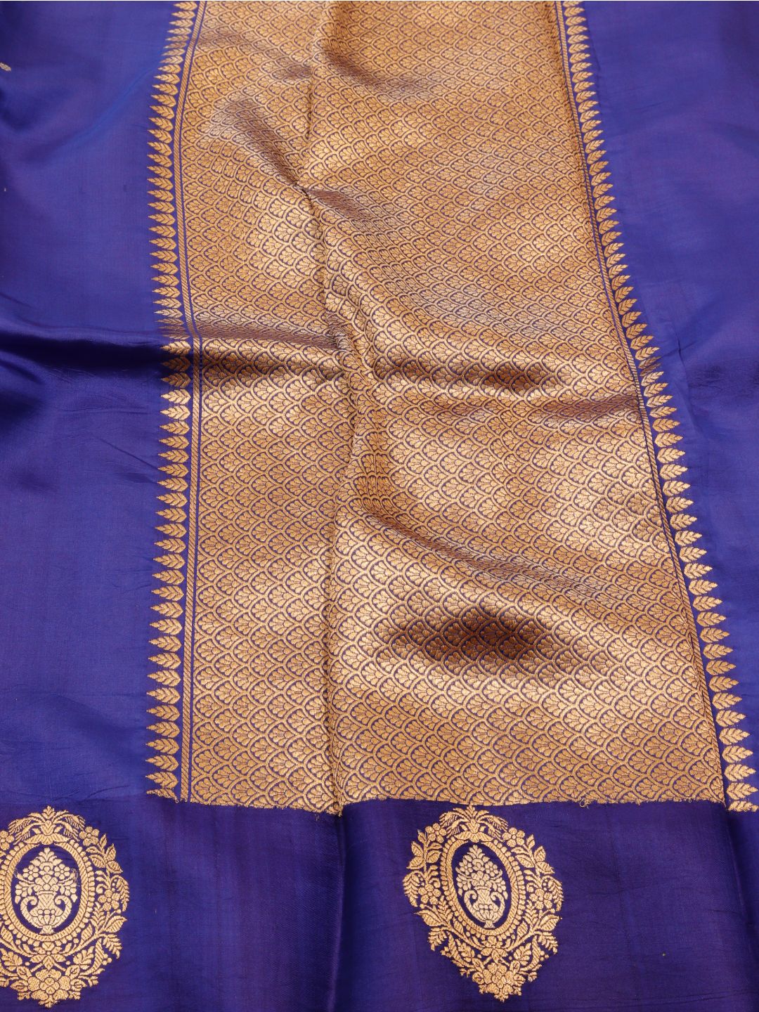 Royal Blue Katan Silk Banarasi saree pallu detail