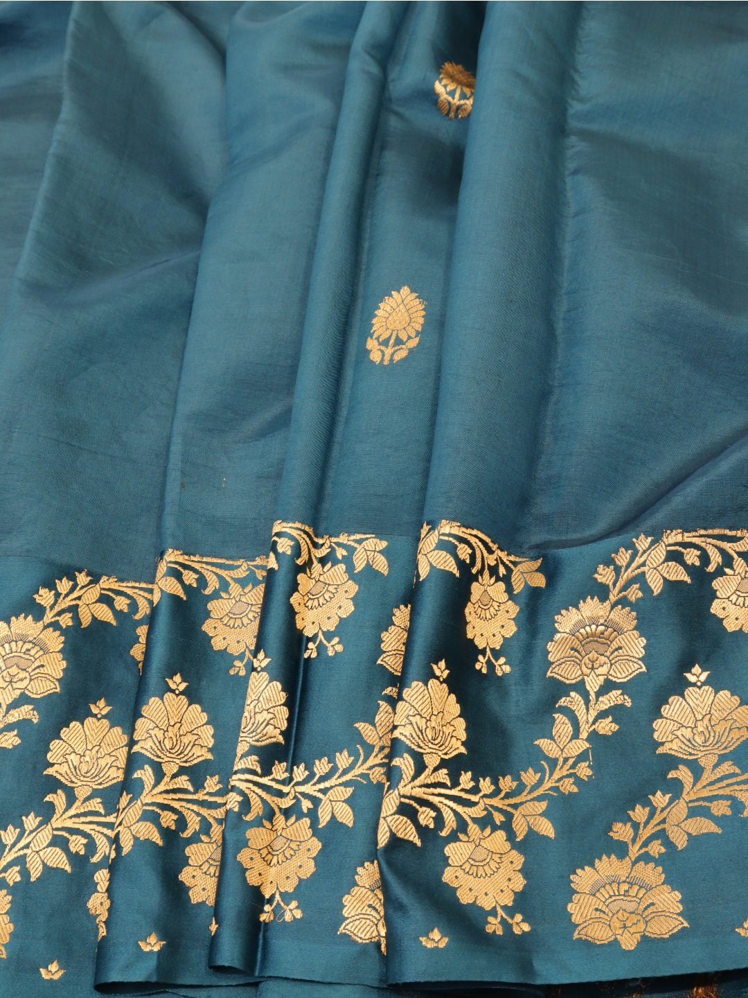 Dark Teal Blue Katan Silk Banarasi saree blouse piece