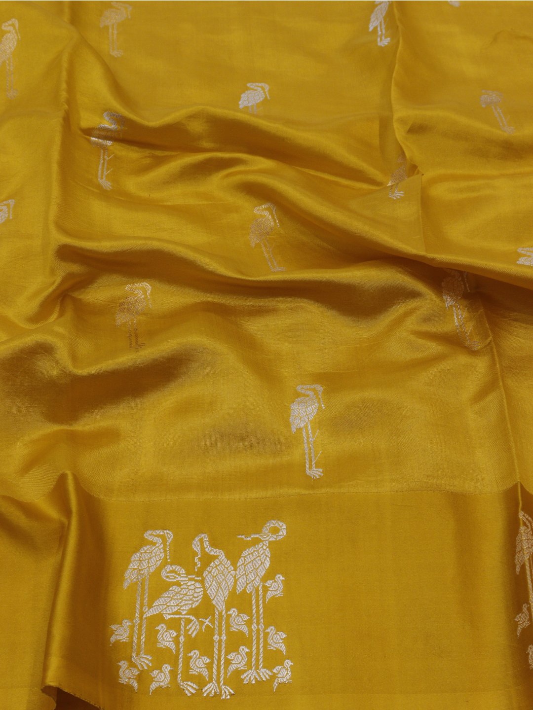 Yellow with gold and silver-toned zari Katan Silk Banarasi saree blouse piece