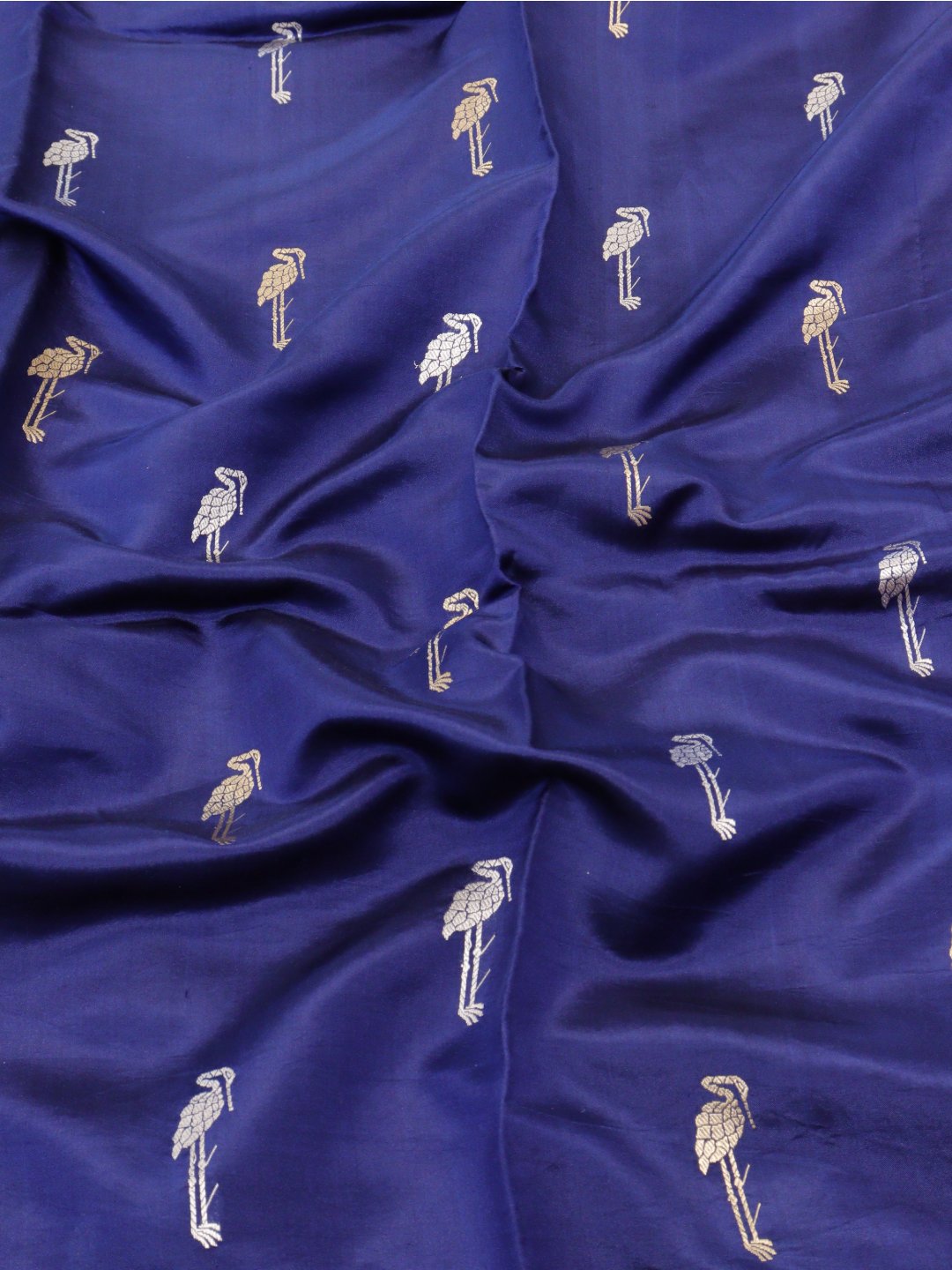Deep Blue with gold and silver-toned zari Katan Silk Banarasi saree border closeup