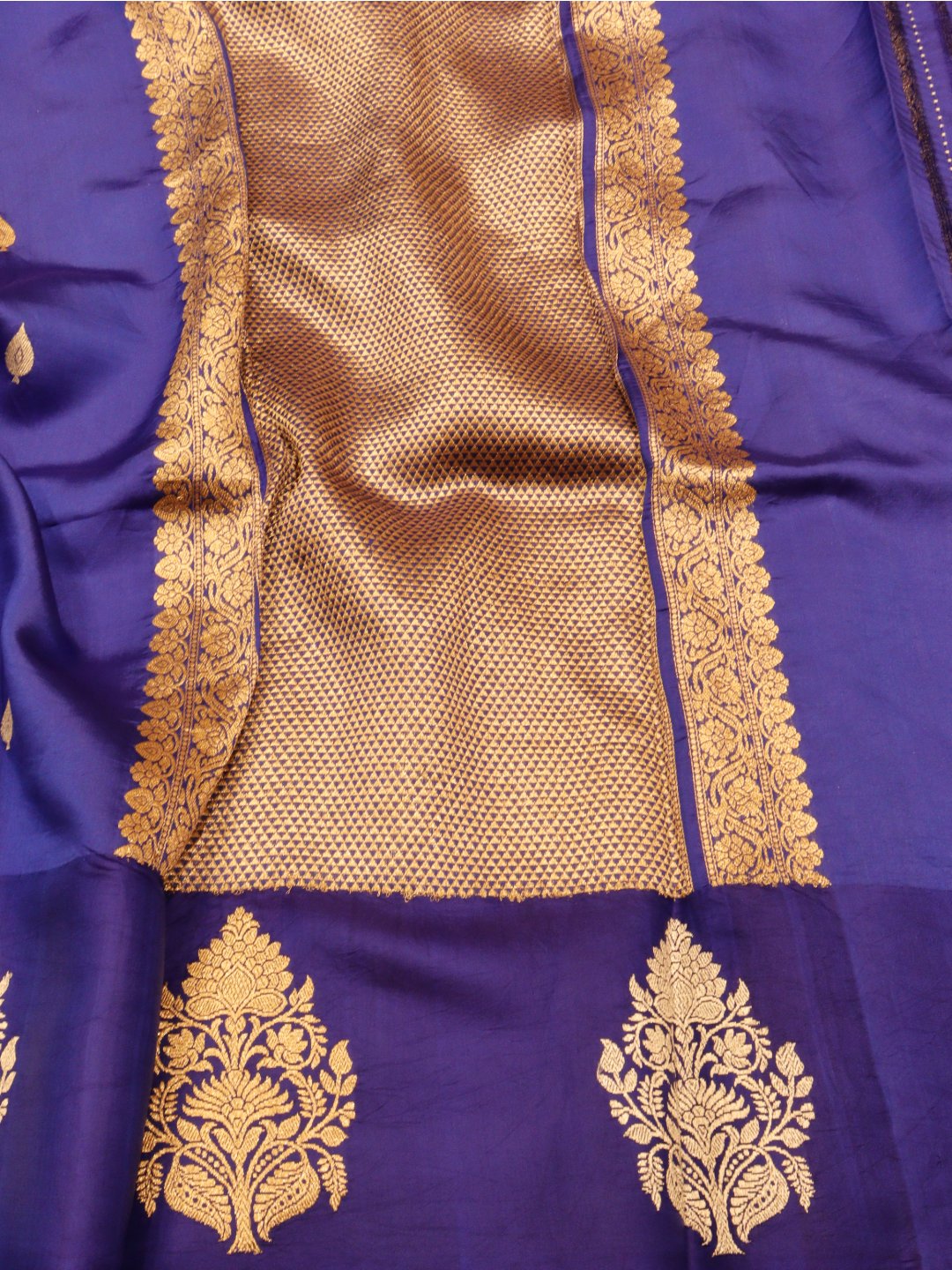 Royal Blue Katan Silk Banarasi saree full spread