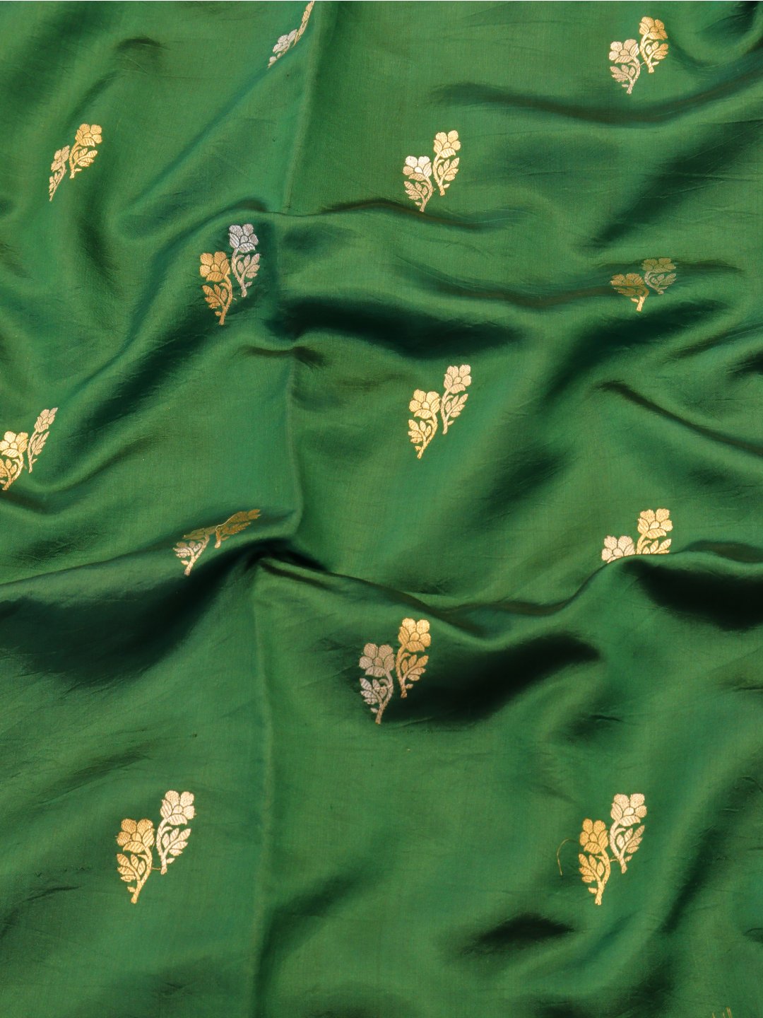 Dark Green Katan Silk Banarasi saree blouse piece