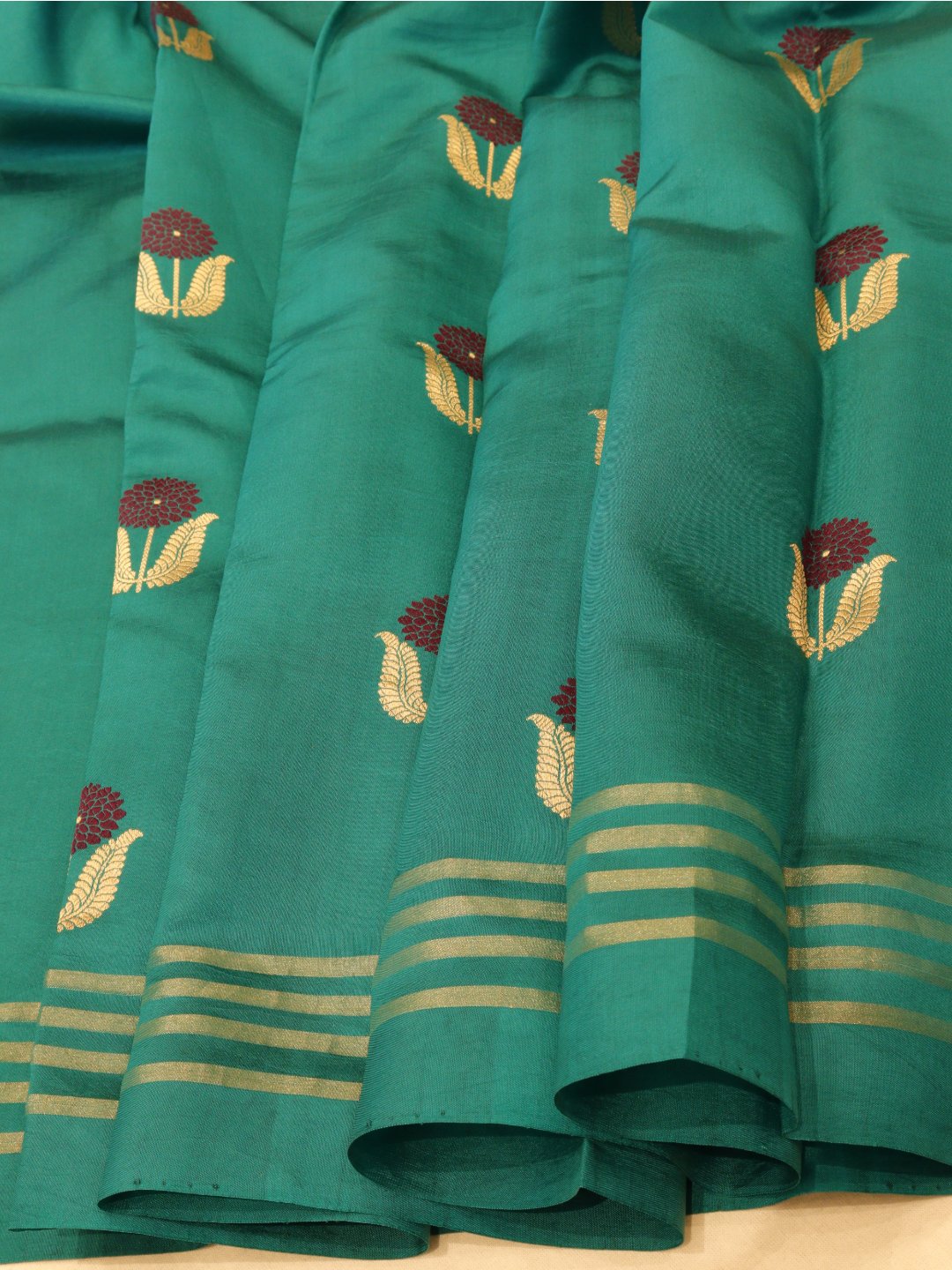 Teal Green Katan Silk Banarasi saree blouse piece