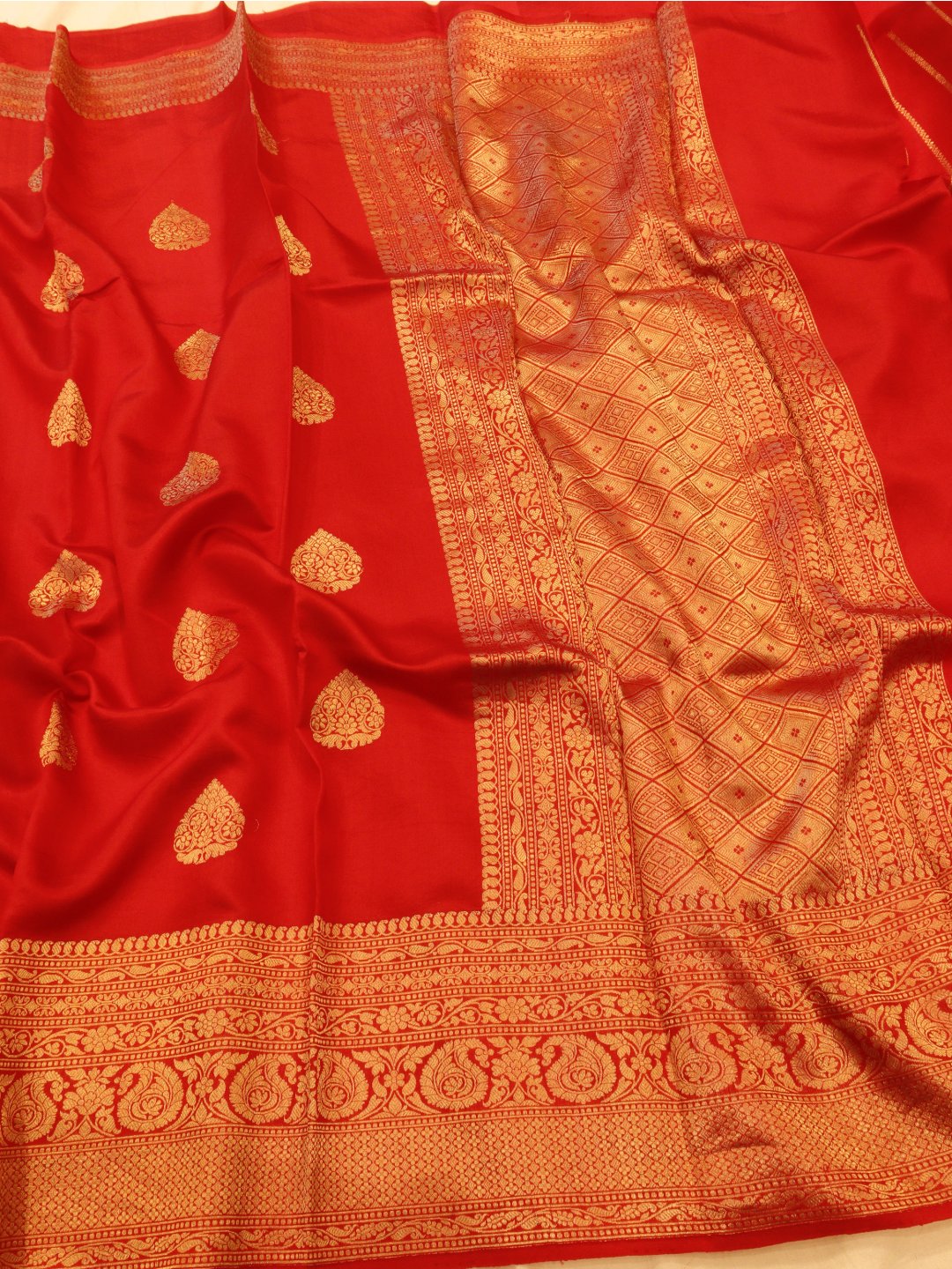 Red Katan Silk Banarasi saree blouse piece