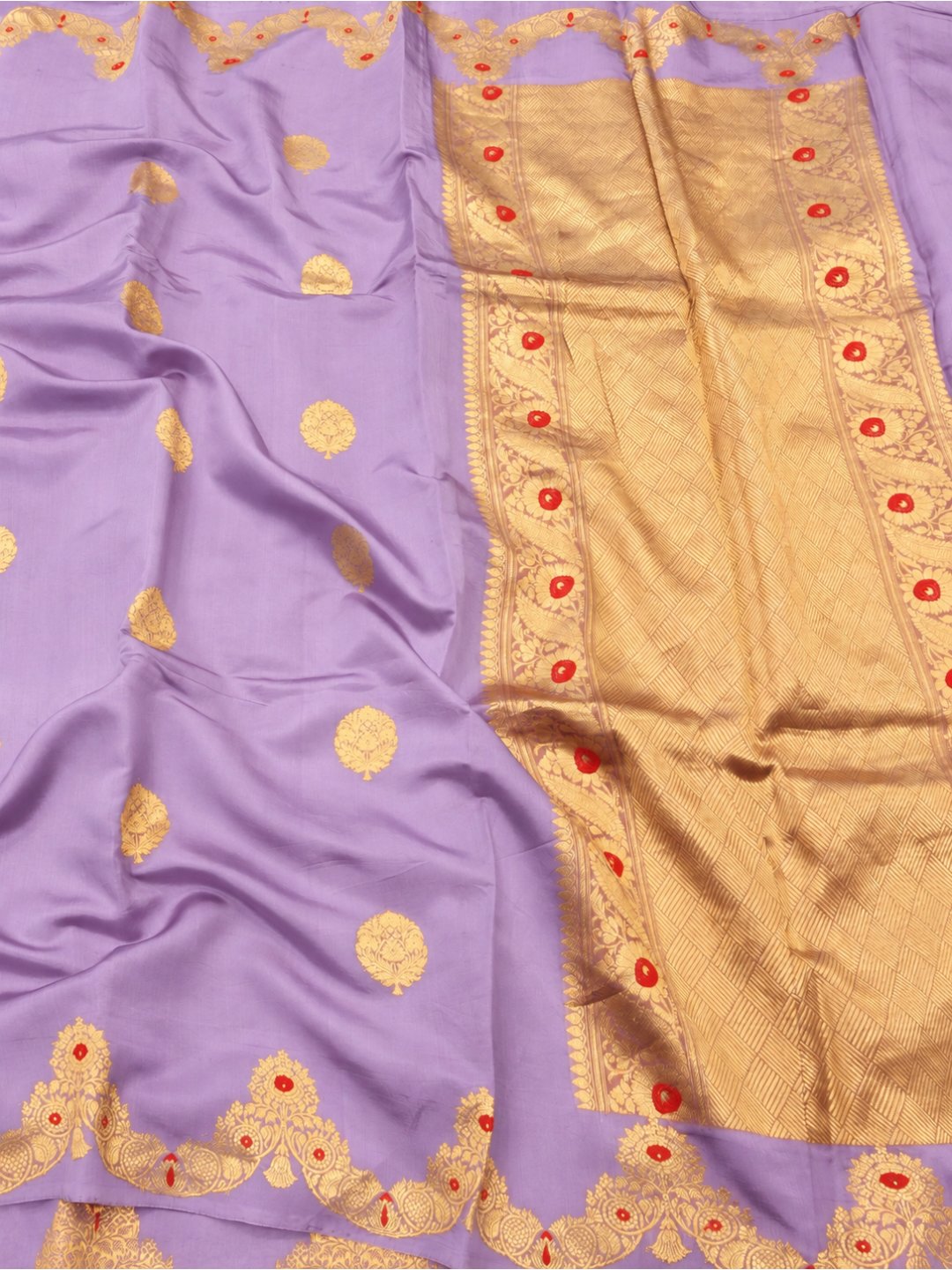Light Levender Katan Silk Banarasi saree front drape view