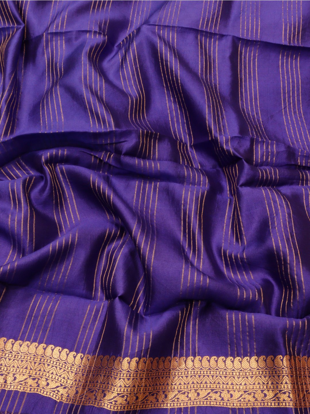 Rich royal purple with gold zari detailing Katan Silk Banarasi saree pallu detail