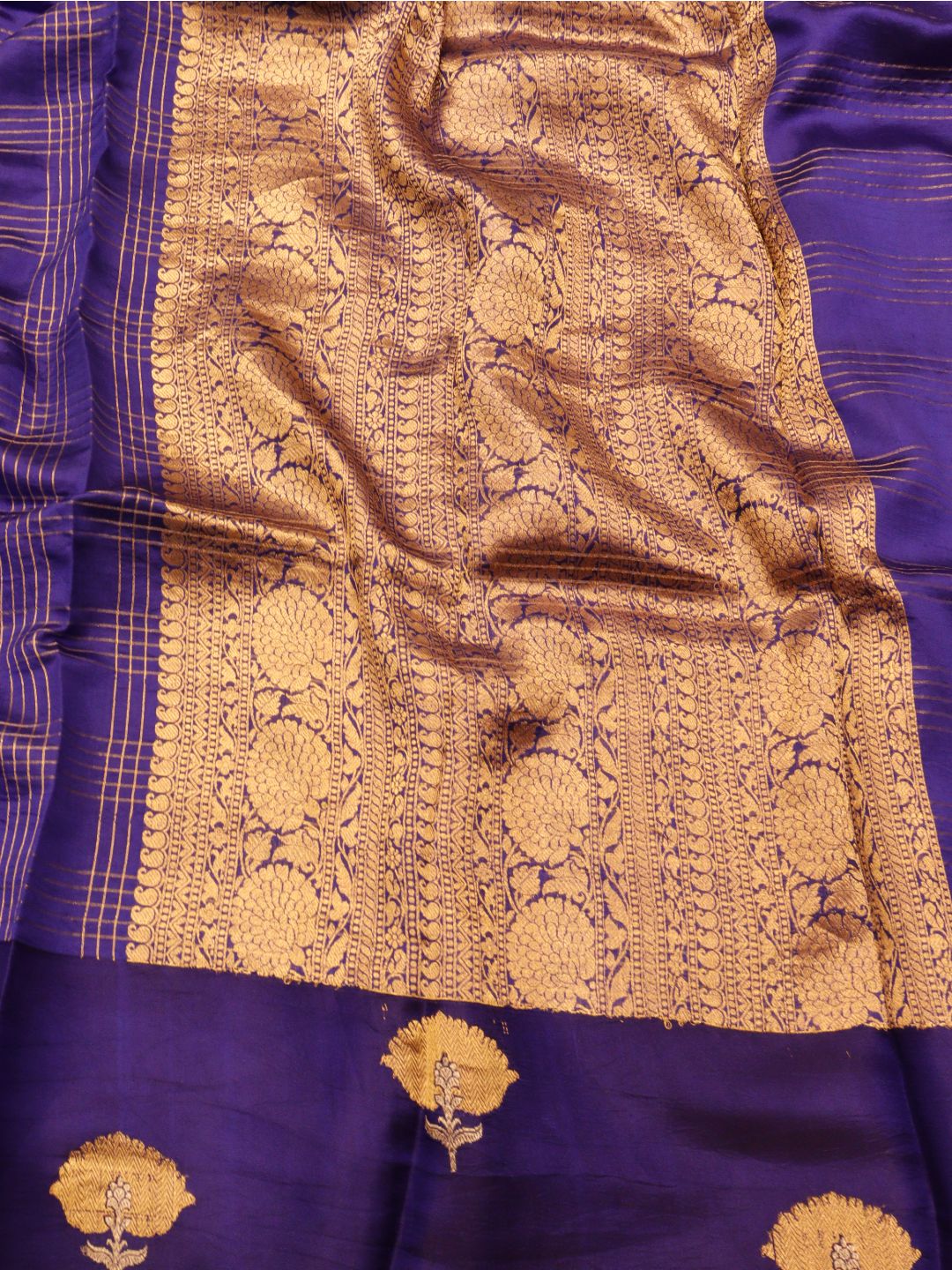 Rich royal purple with gold zari detailing Katan Silk Banarasi saree blouse piece
