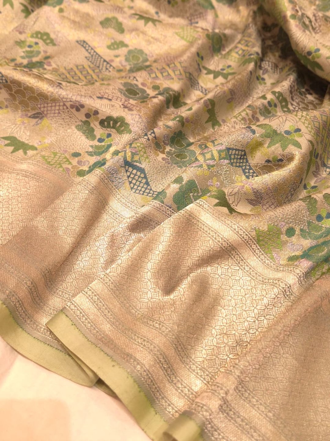 Pista Green Mulbari silk Banarasi saree blouse piece