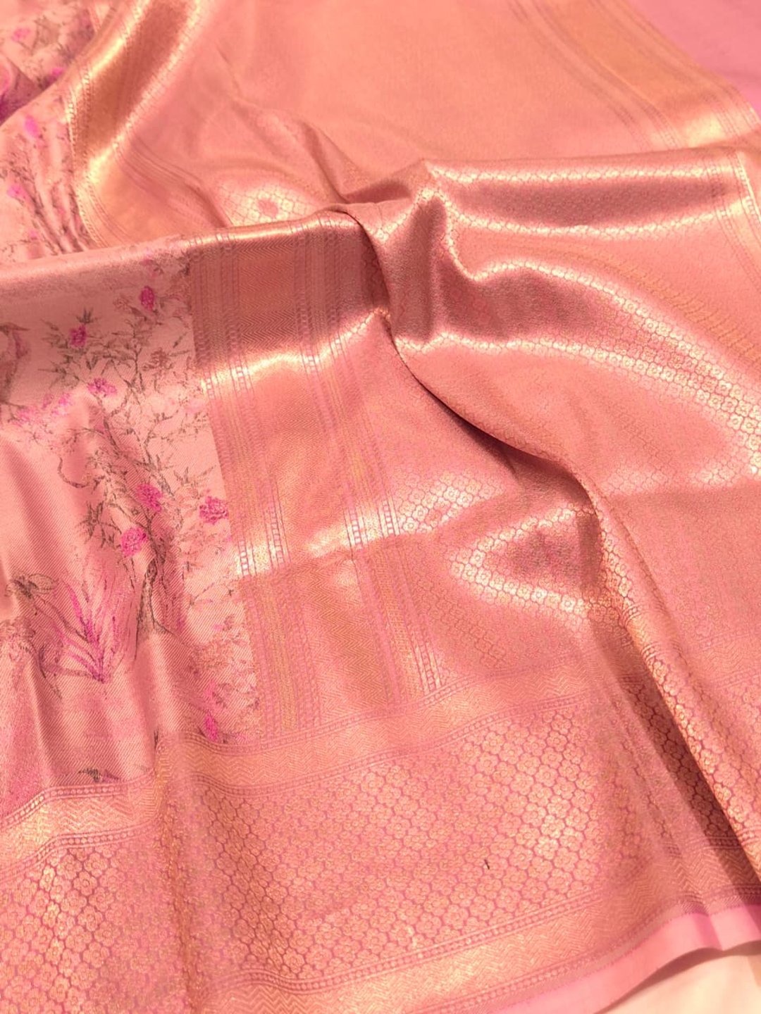 Light Pink Mulbari silk Banarasi saree blouse piece