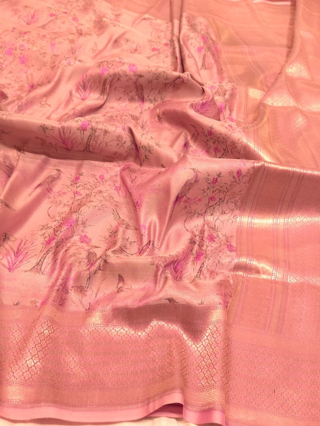 Light Pink Mulbari silk Banarasi saree zari work detail