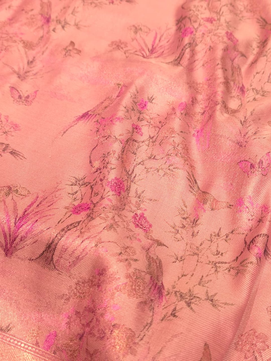 Light Pink Mulbari silk Banarasi saree folded view