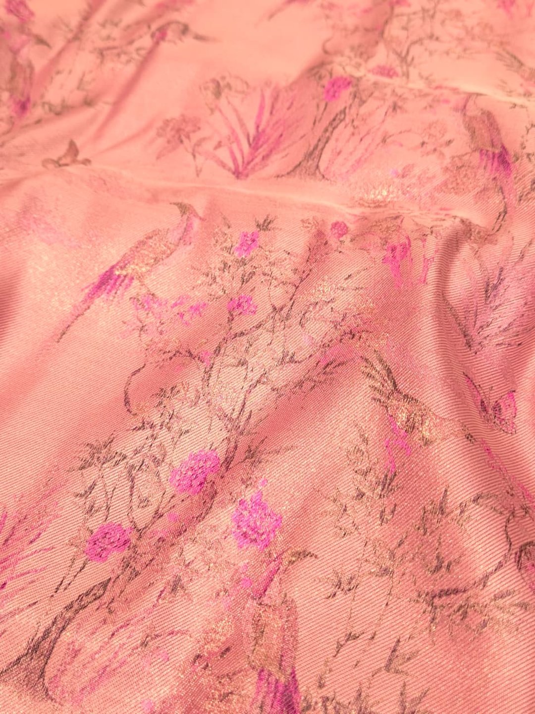 Light Pink Mulbari silk Banarasi saree front drape view