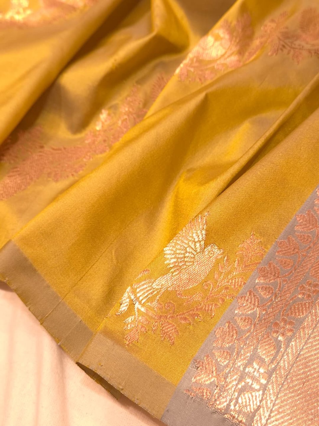 Mehandi Green with golden tone Katan Silk Banarasi saree blouse piece