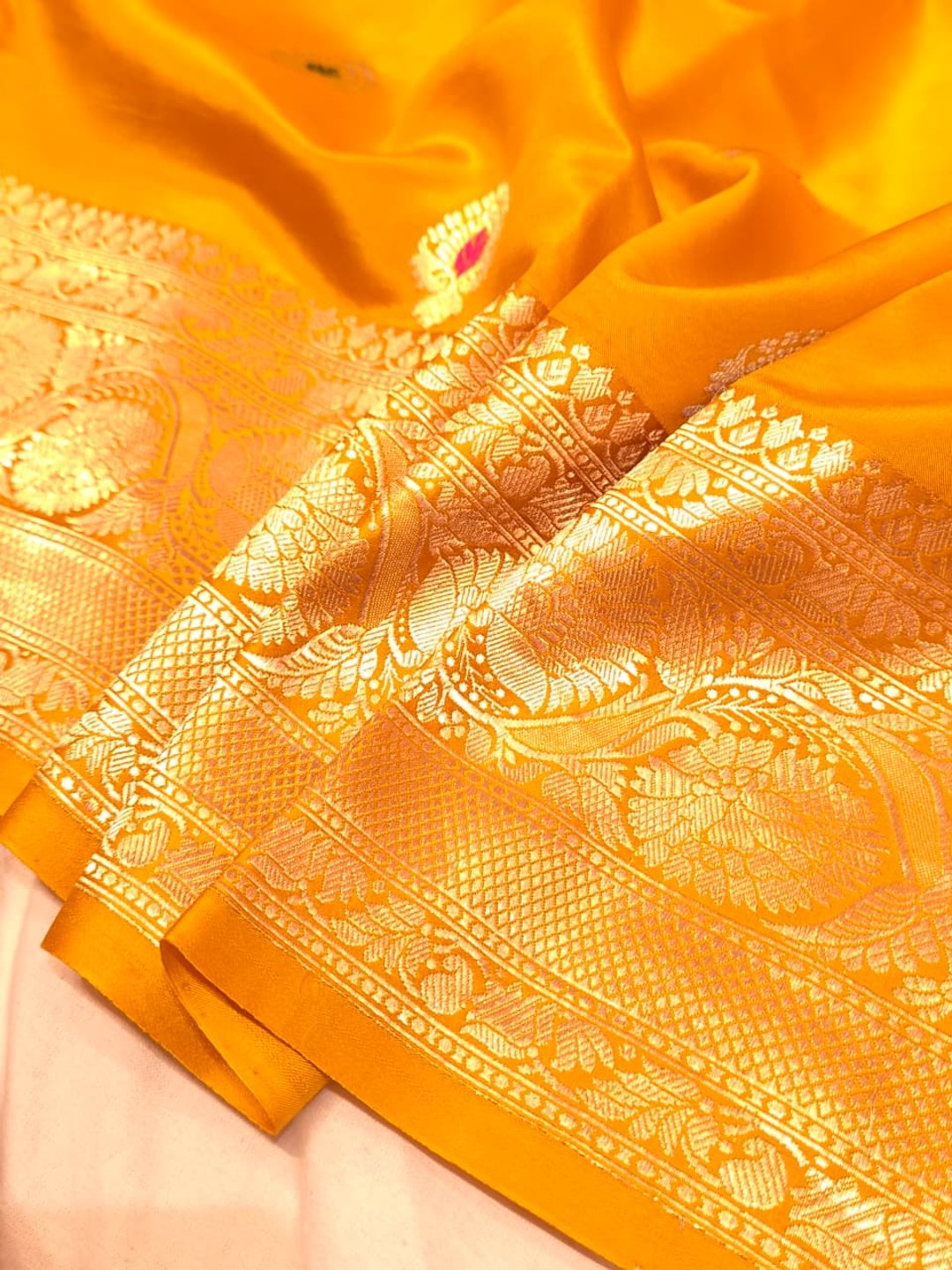 Musturd yellow Katan Silk Banarasi saree blouse piece