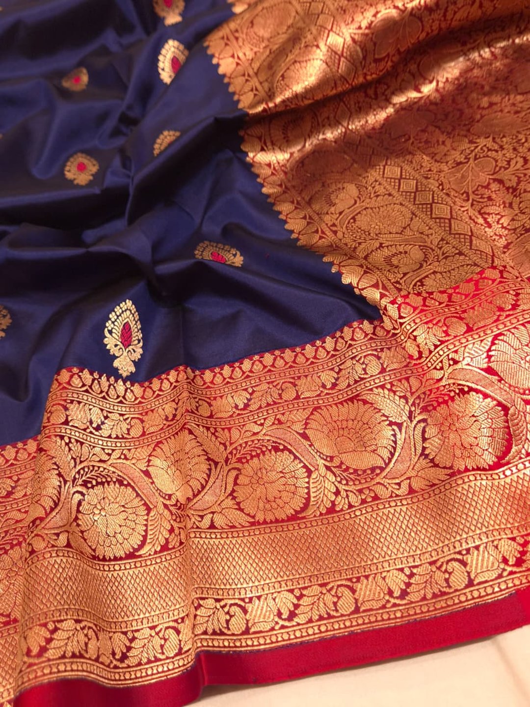 Royal Blue Katan Silk Banarasi saree pallu detail