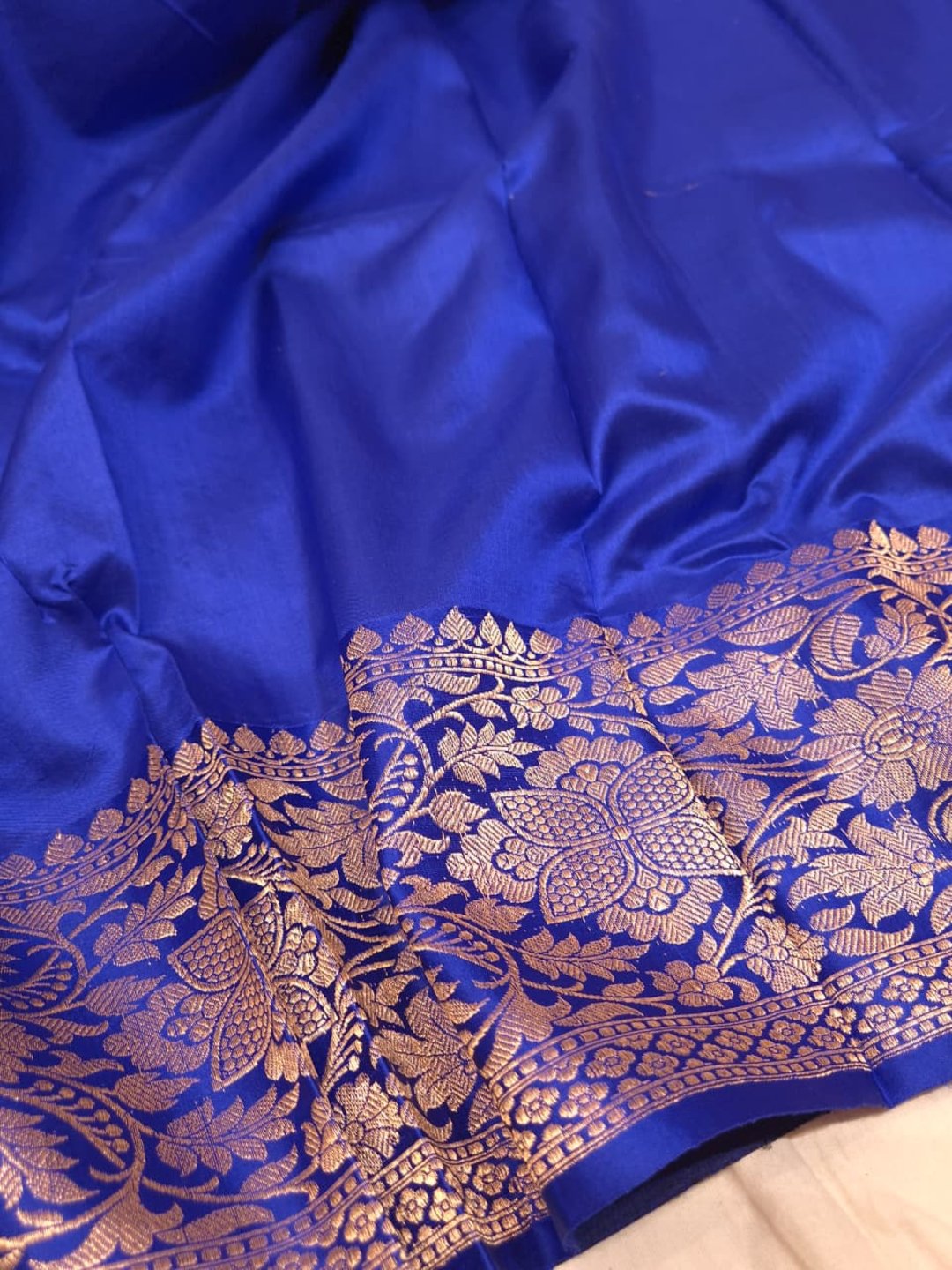 Navy Blue Katan Silk Banarasi saree texture detail