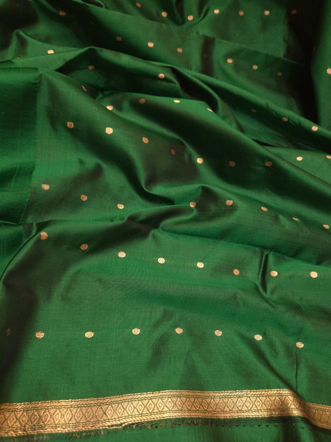 Black with green contrast border Katan Silk Banarasi saree texture detail