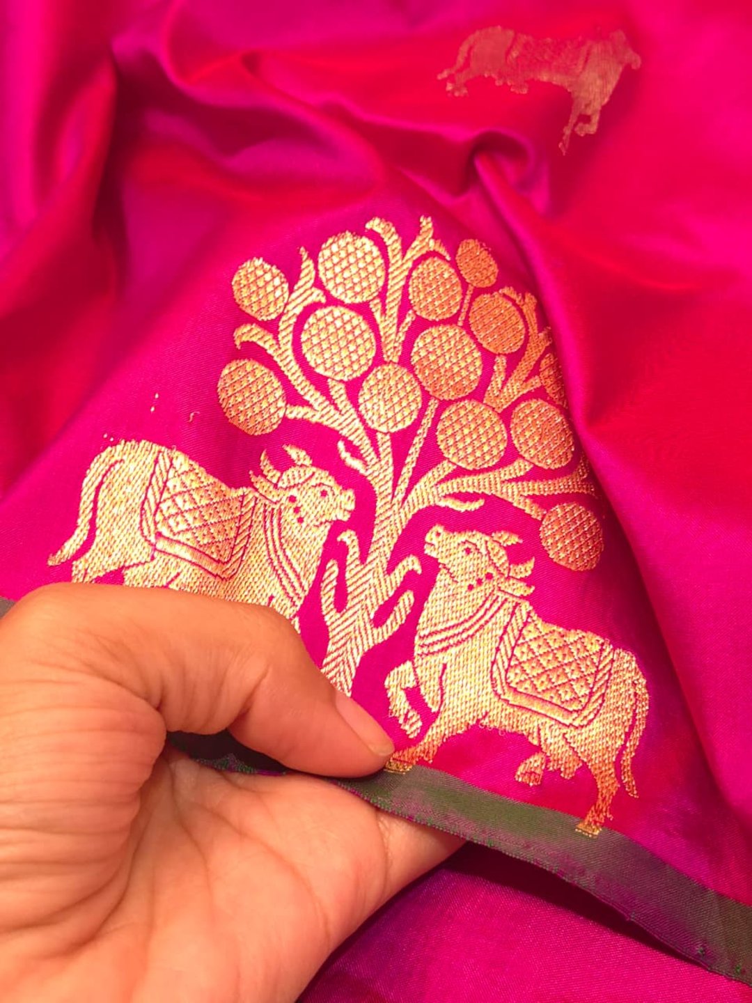 Rani Pink with gold-toned weaving Katan Silk Banarasi saree blouse piece