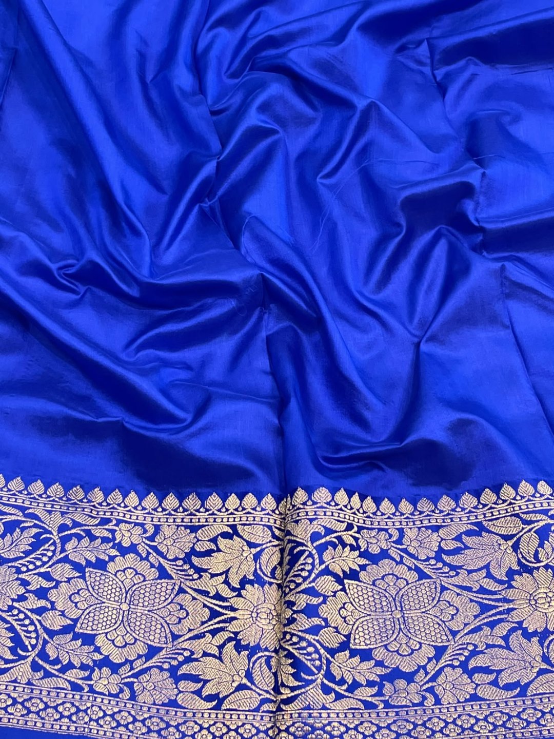 Deep purple with dark blue satin border Katan Silk Banarasi saree blouse piece