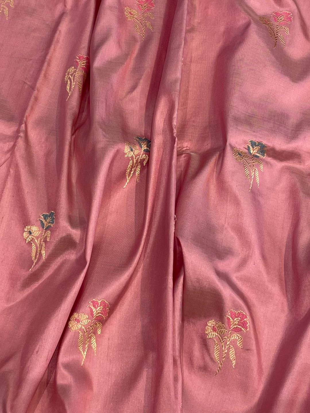 Light Pink with grey border Satin Silk Banarasi saree pallu detail