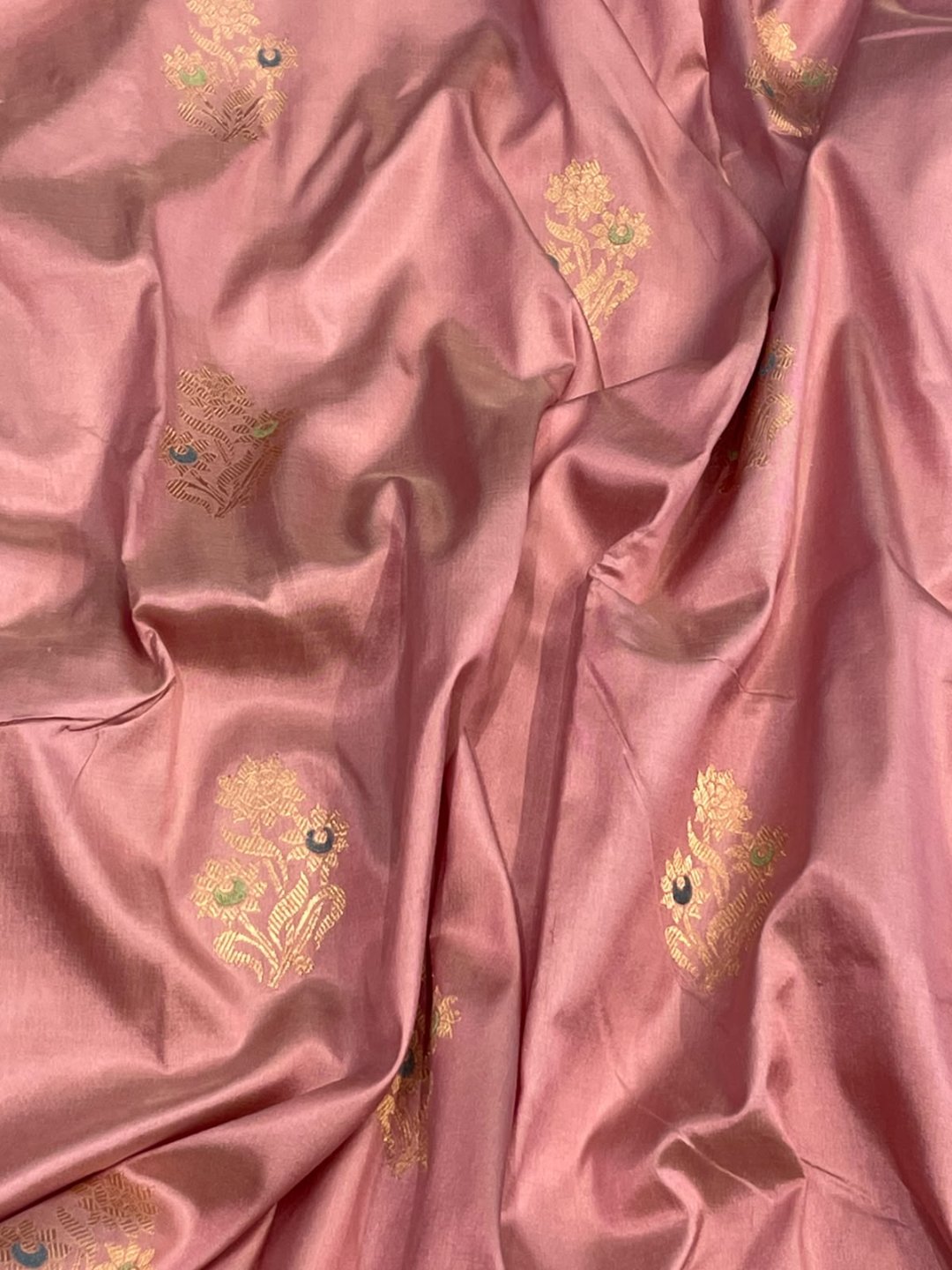 Light pink with grey patta border Satin Silk Banarasi saree pallu detail