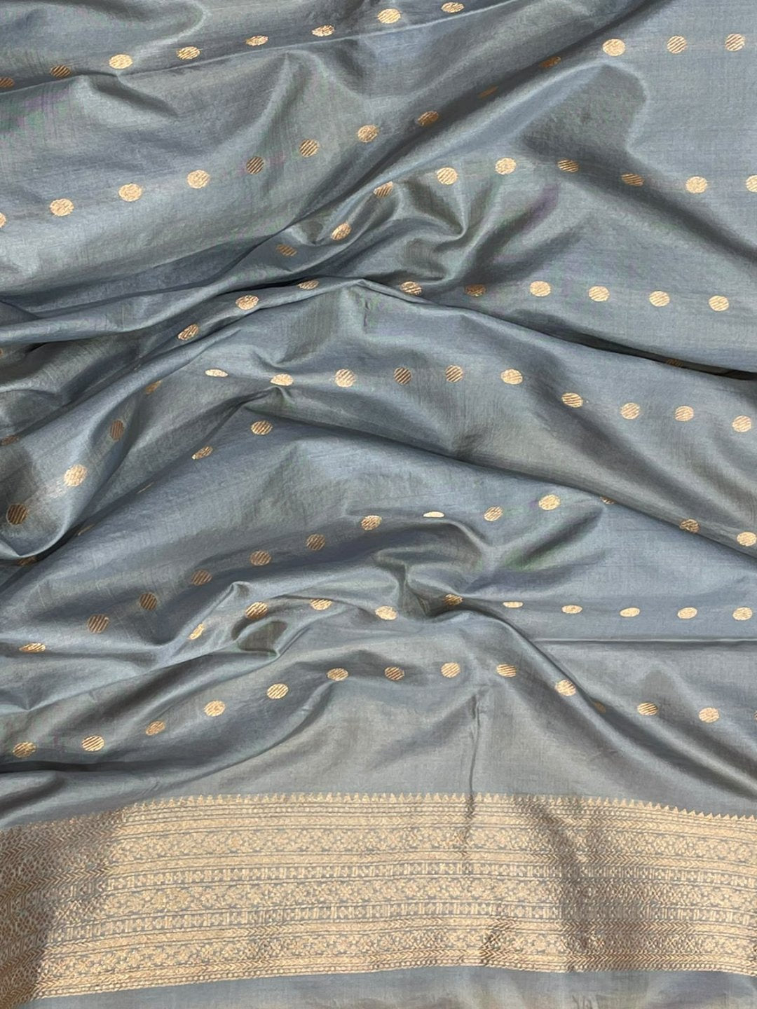 Light yellow with grey patta border Satin Silk Banarasi saree blouse piece