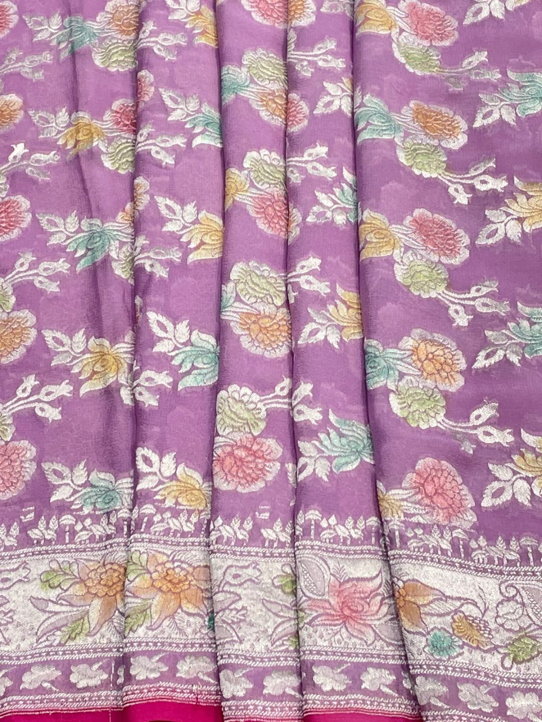 Light Levender with multicolor floral buta Georgette Banarasi saree blouse piece