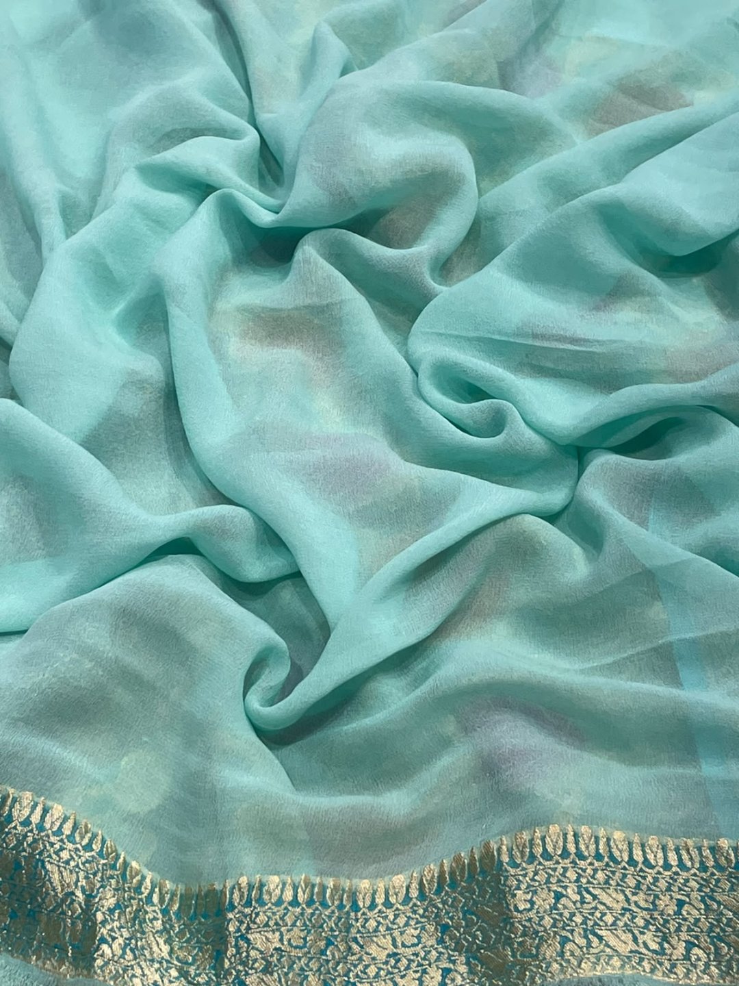 Sea green Georgette Banarasi saree full spread