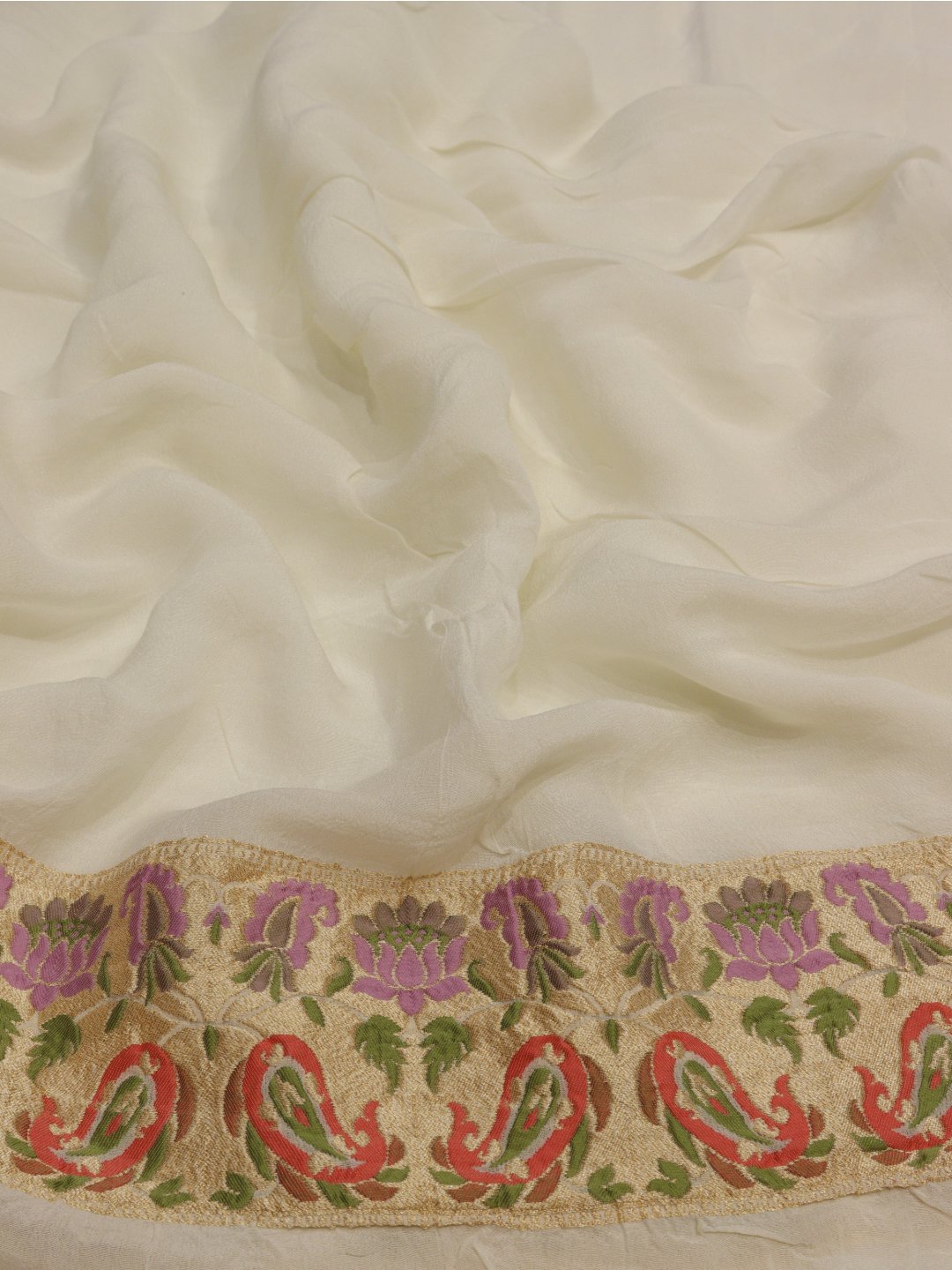 white with multicolor floral jaal work Georgette Banarasi saree blouse piece