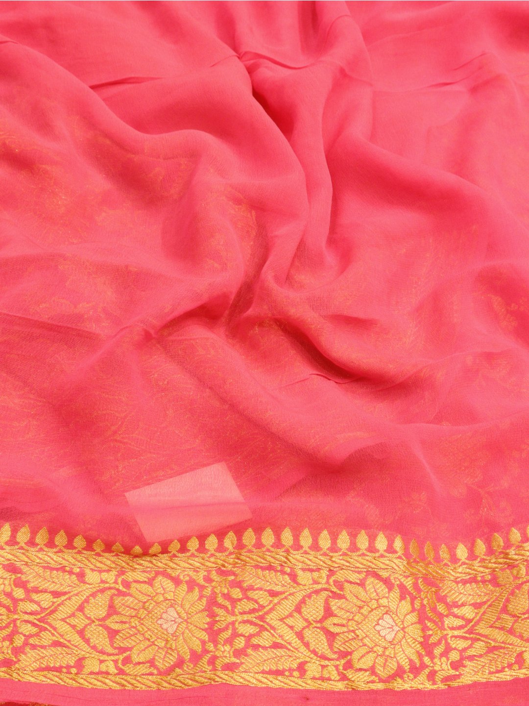 Pink Golden and Silver Zari jaal work Georgette Banarasi saree full spread
