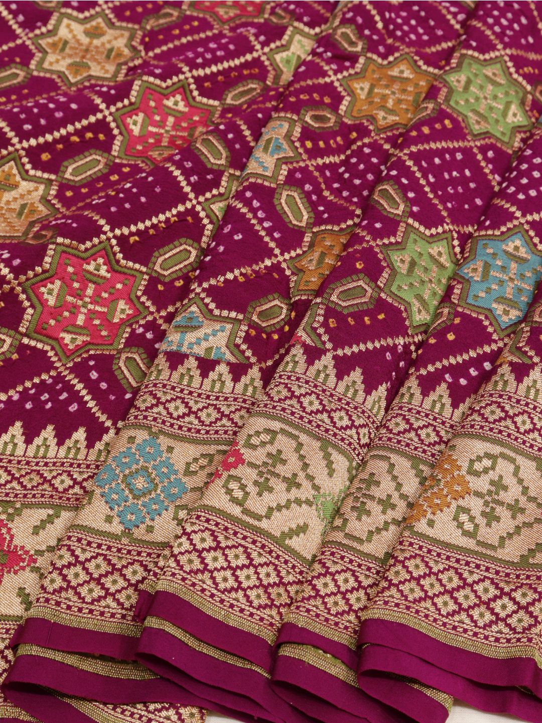 Rani pink Bandhani Banarasi saree blouse piece