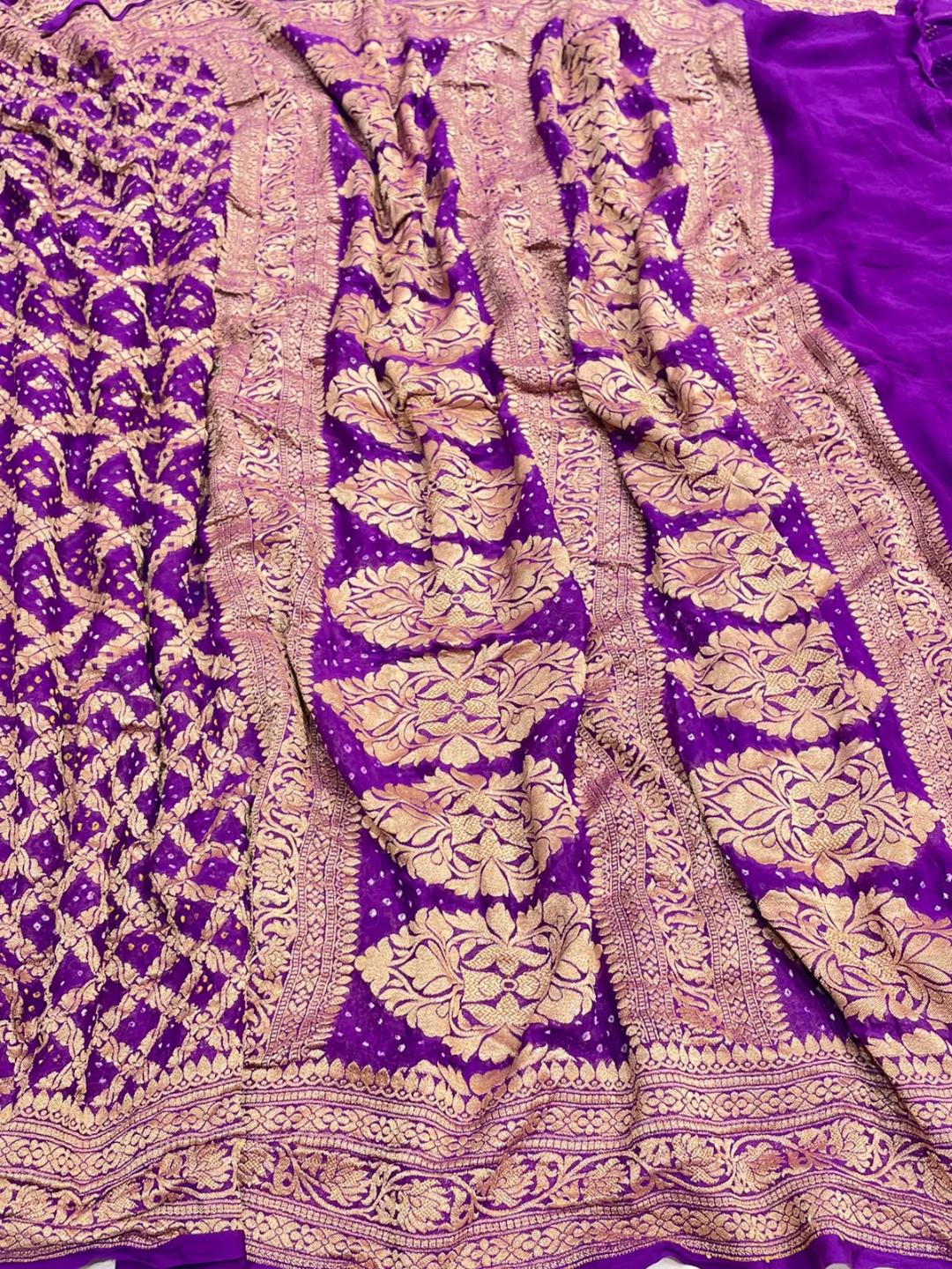 Royal Purple Bandhani Banarasi saree blouse piece