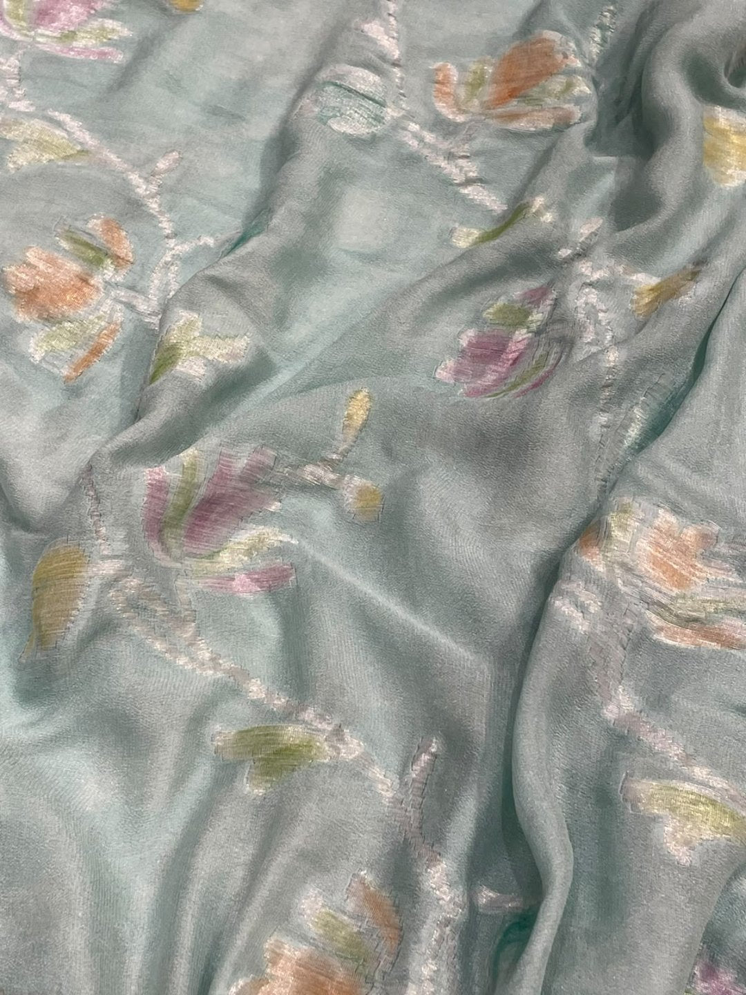 Light Sea Blue with sky blue border Chiffon Banarasi saree blouse piece