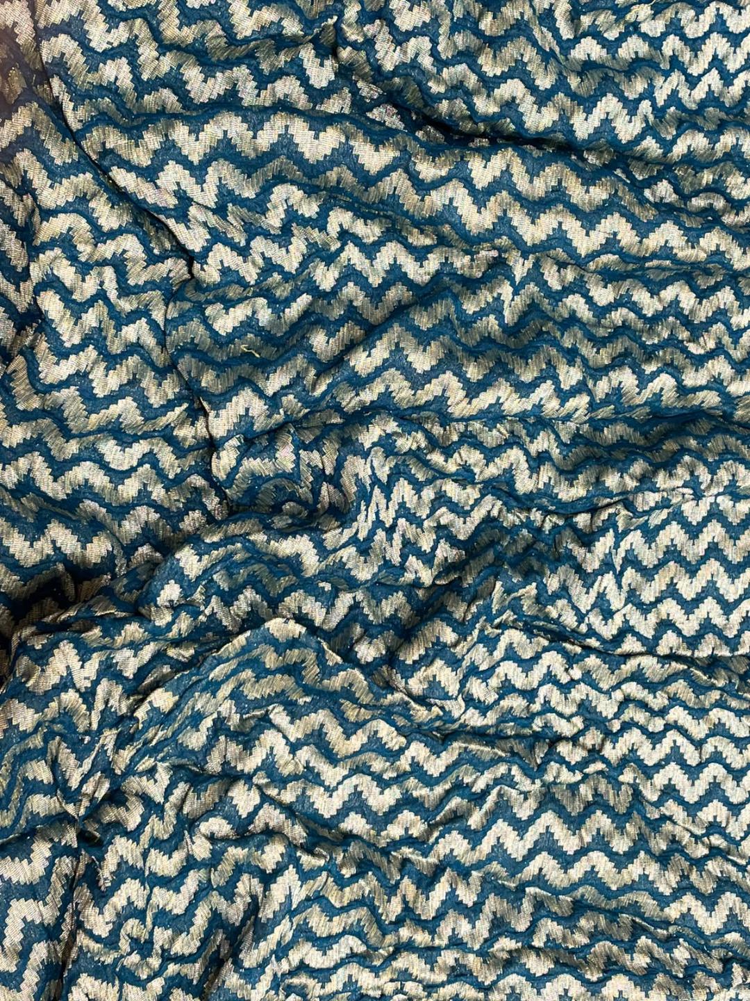 Teal Blue Chiffon Banarasi saree full spread