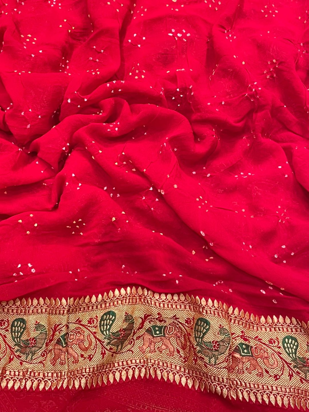 Dark Red Georgette Banarasi saree full spread